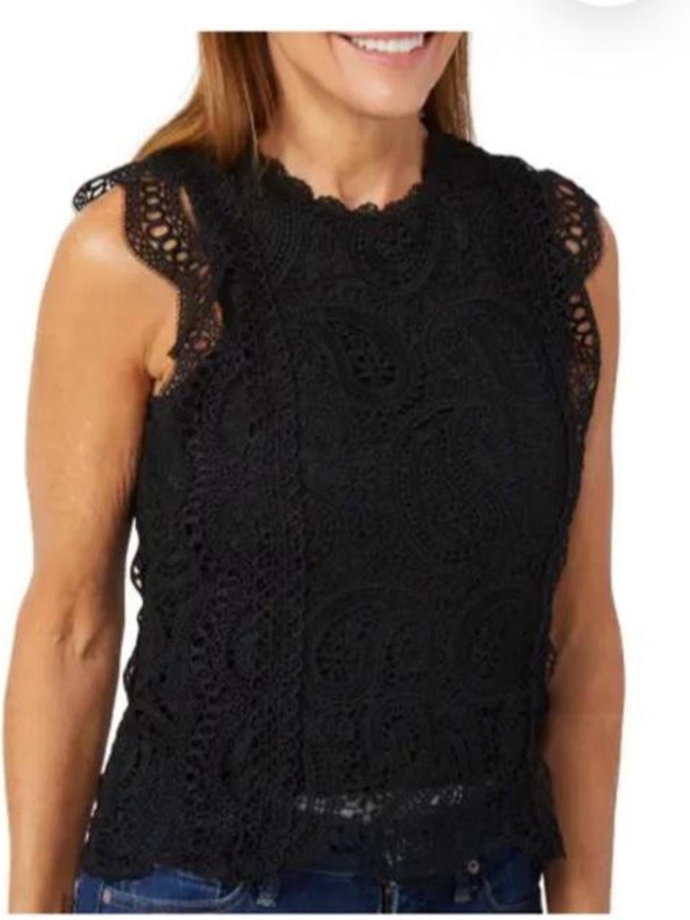 NWT Ellen Tracy Black Lace Sleeveless Top - Elegant Crochet Detail Size S